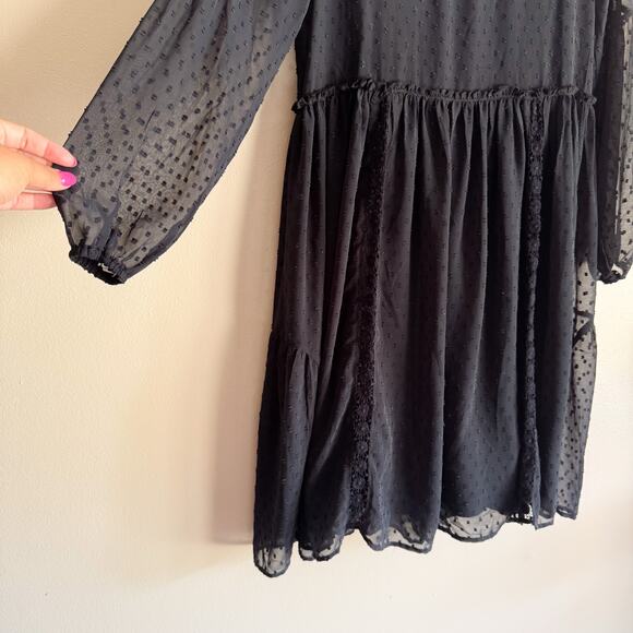 Matilda Jane Black Nostalgia Sheer Dot Lace Tiered Classy Dress - Medium - Picture 3 of 8